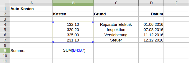 Libre Office - Summenberechnung mit Calc